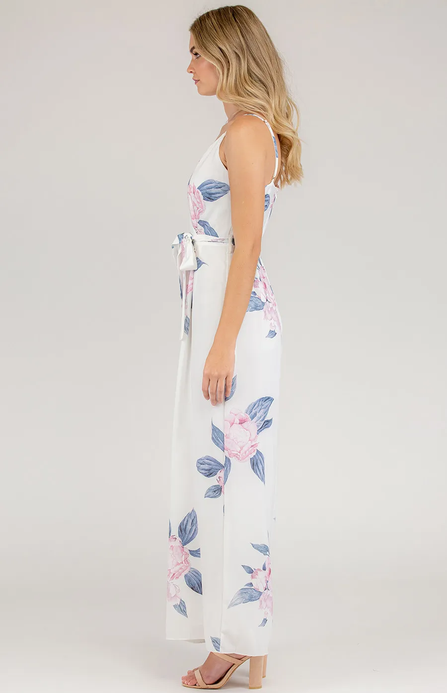 Printed V-Neck Jumpsuit with Wide Leg (AJP828-2B)