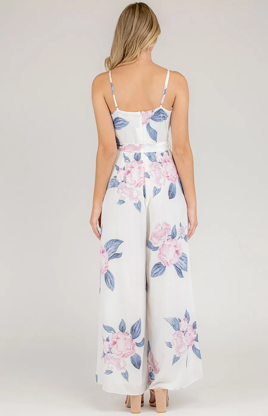 Printed V-Neck Jumpsuit with Wide Leg (AJP828-2B)