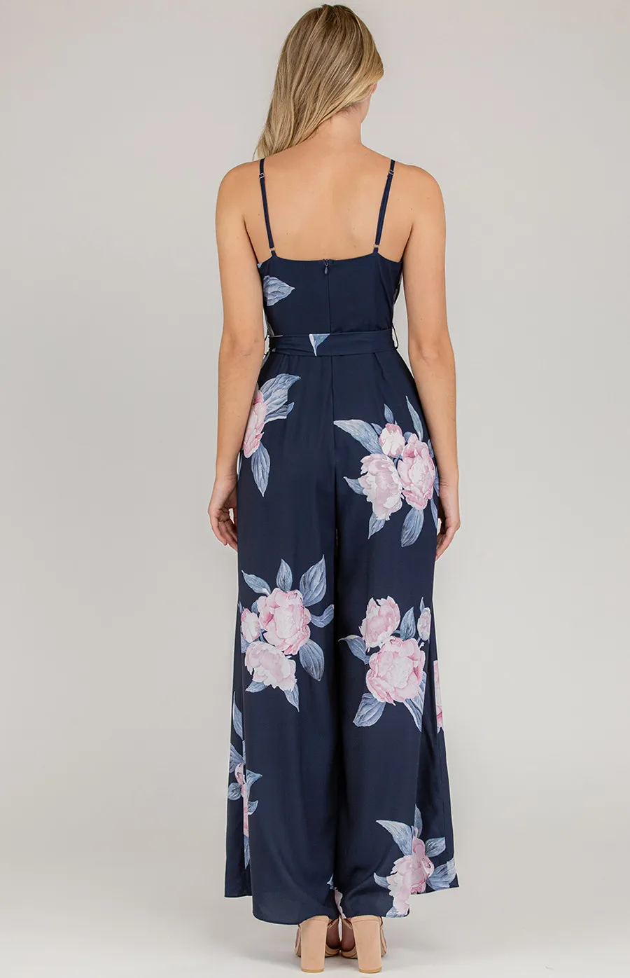 Printed V-Neck Jumpsuit with Wide Leg (AJP828-2B)