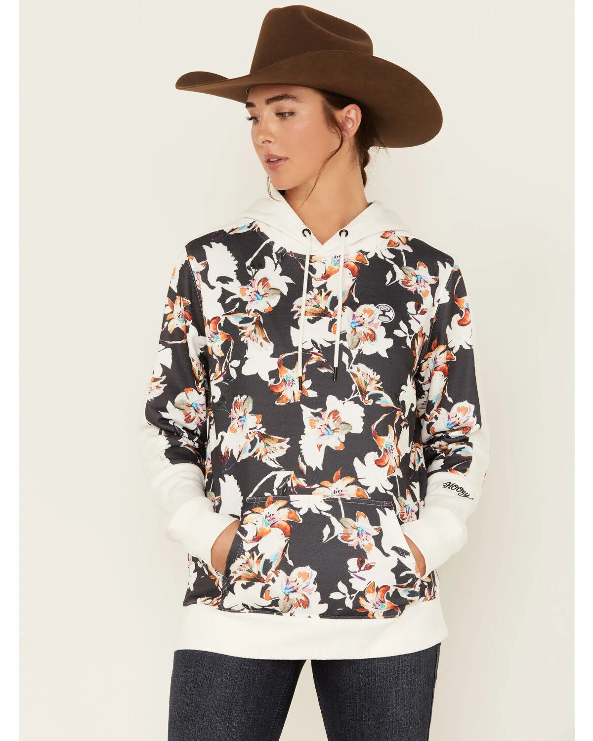 Product Name:  Hooey Women's Contrast Floral Print Hoodie