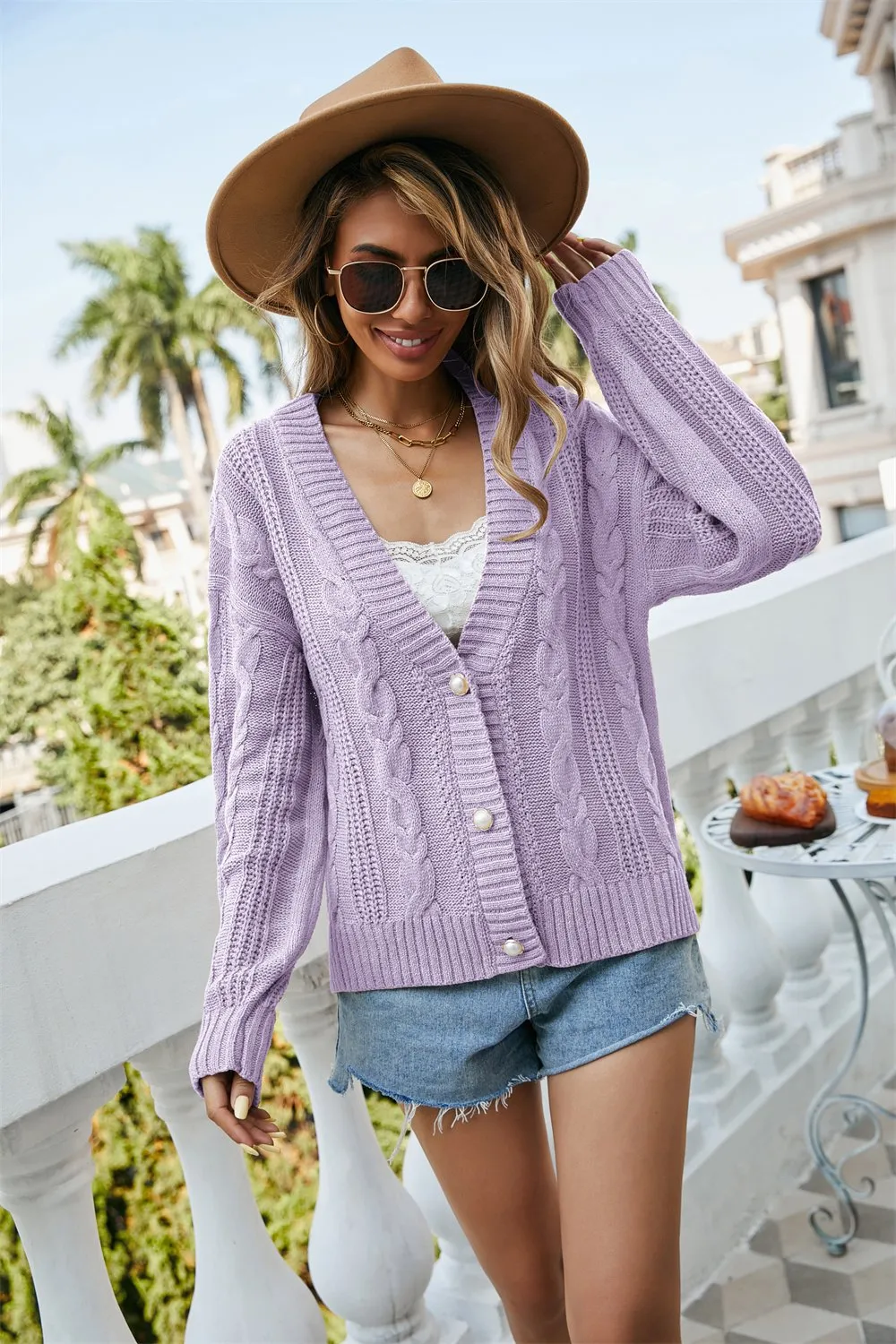 Pull Cardigan Tricoté Manches Longues Devant Ouvert