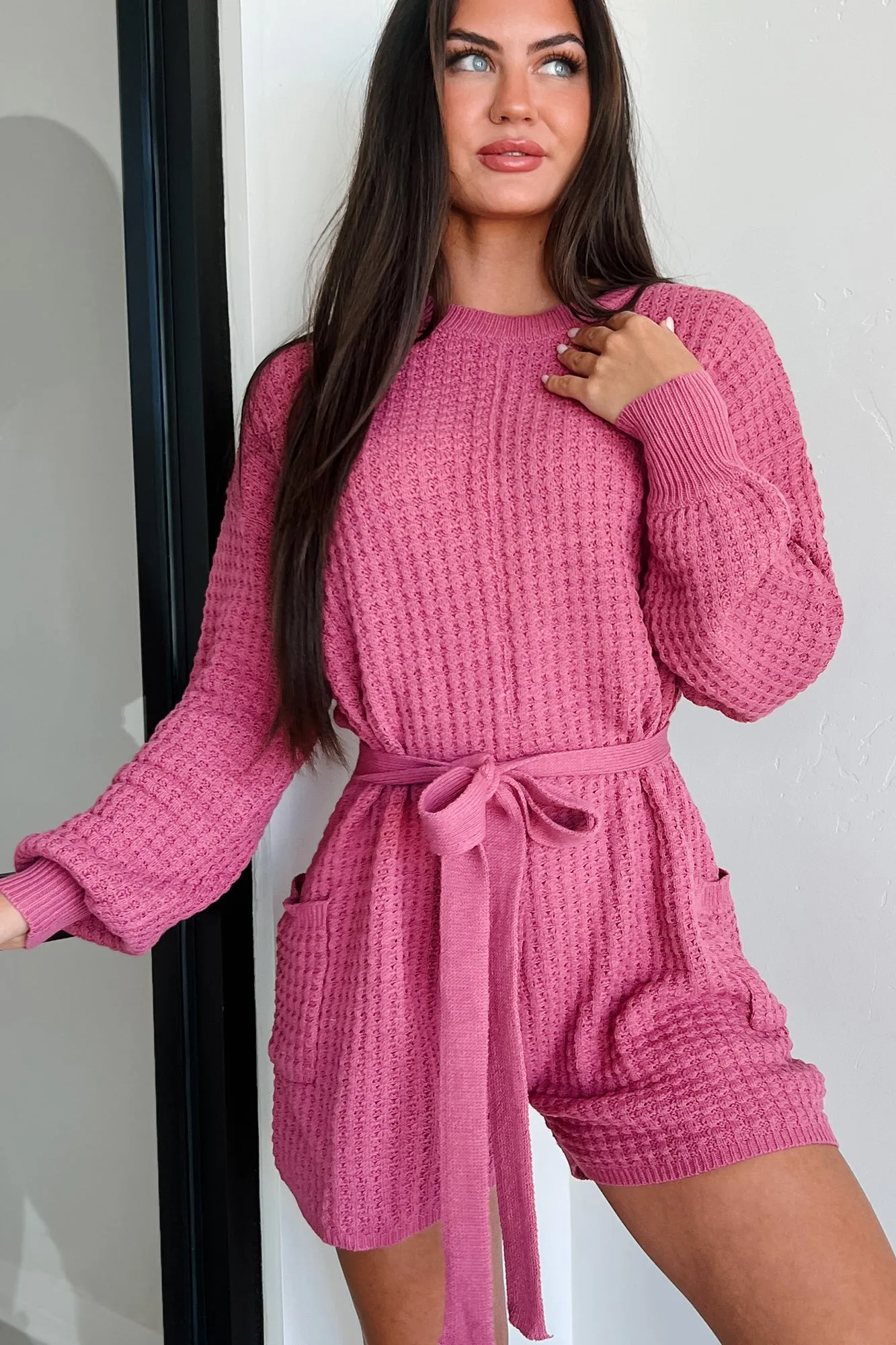 Putting My Troubles Aside Sweater Knit Romper (Berry)