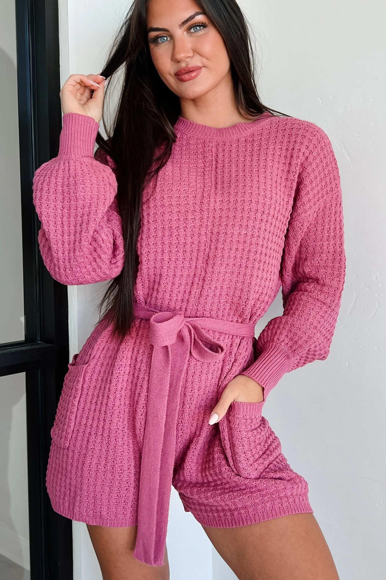 Putting My Troubles Aside Sweater Knit Romper (Berry)