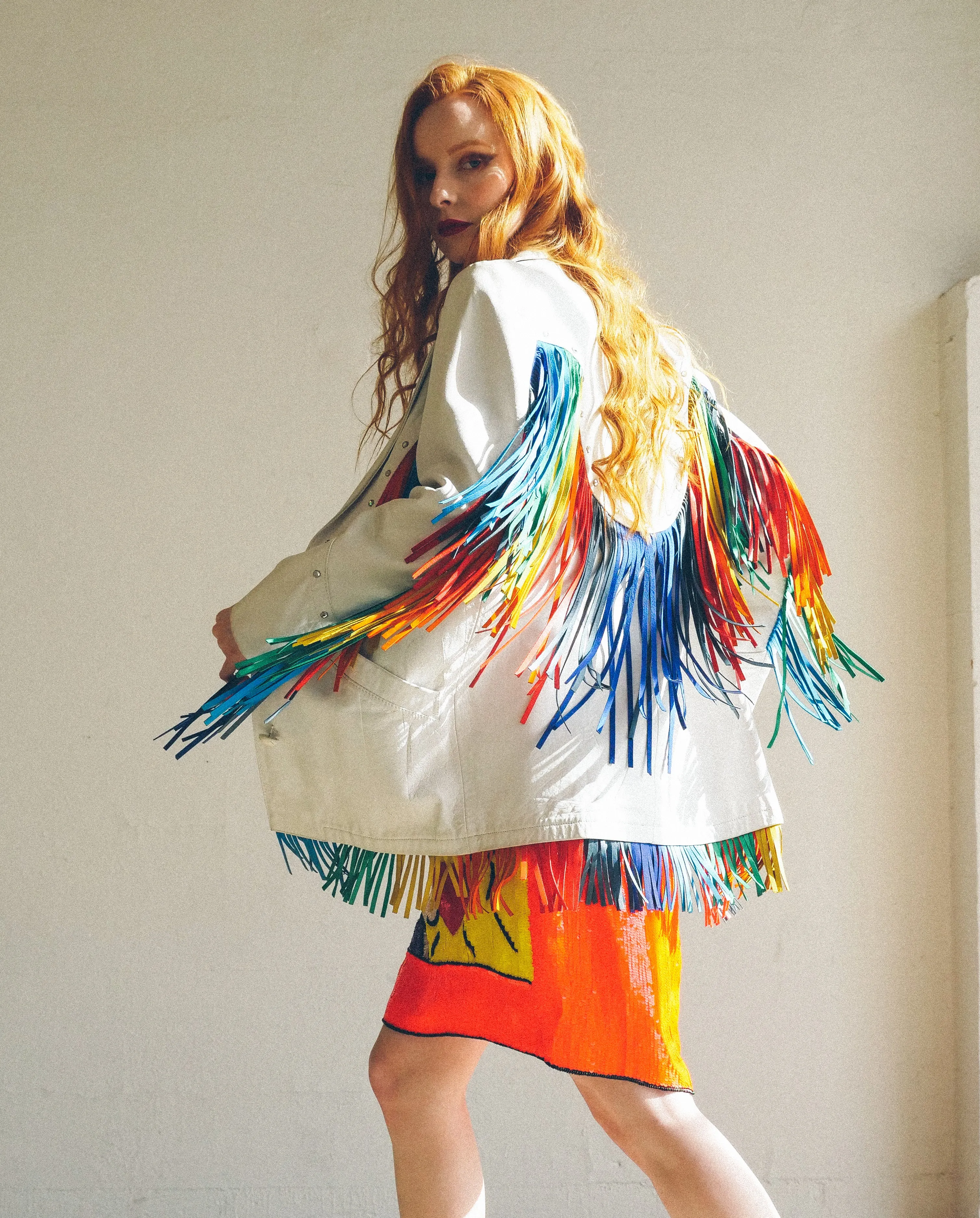 Rainbow Fringed Leather Jacket