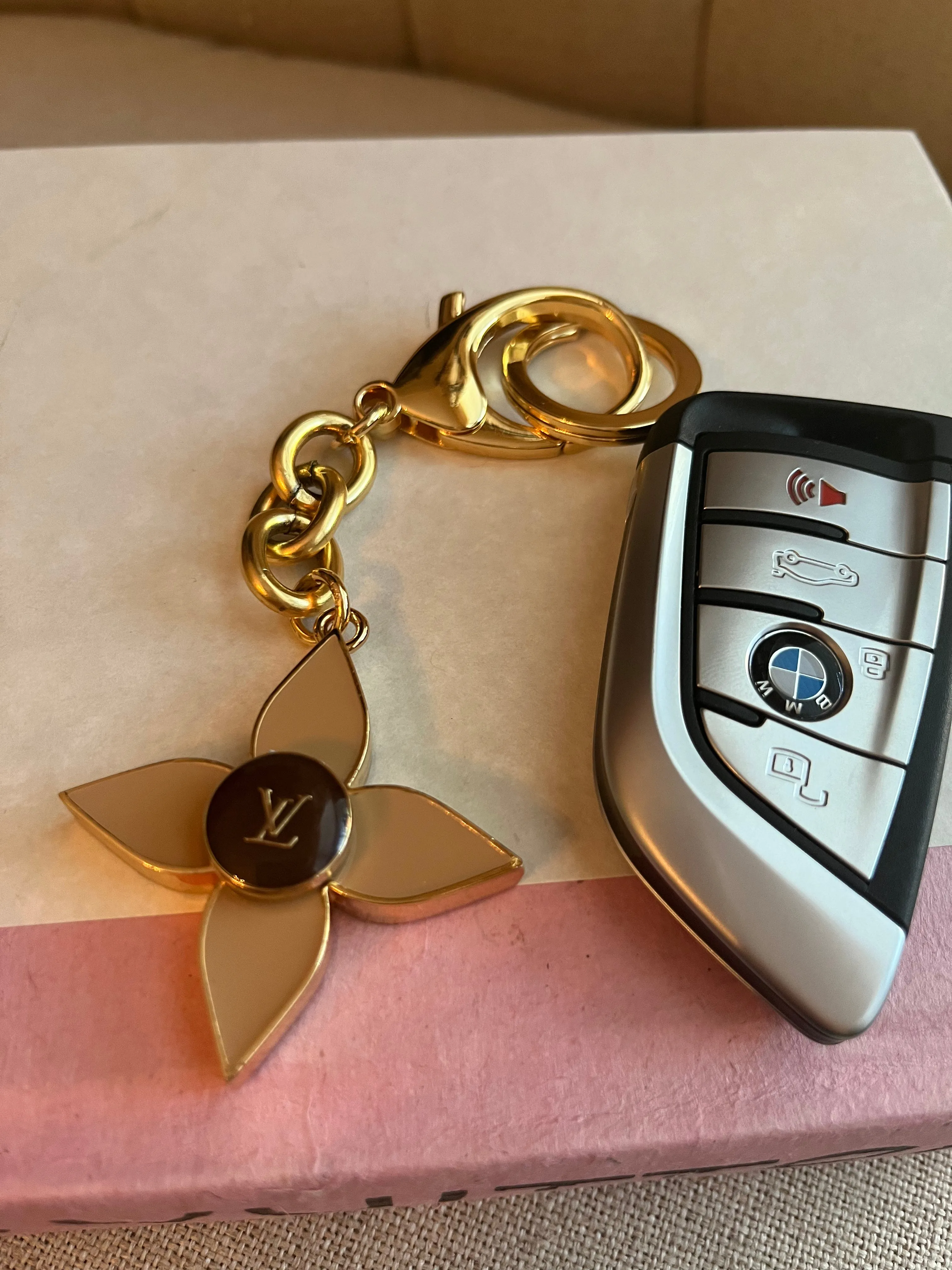 Repurposed Keychain Tan Flower