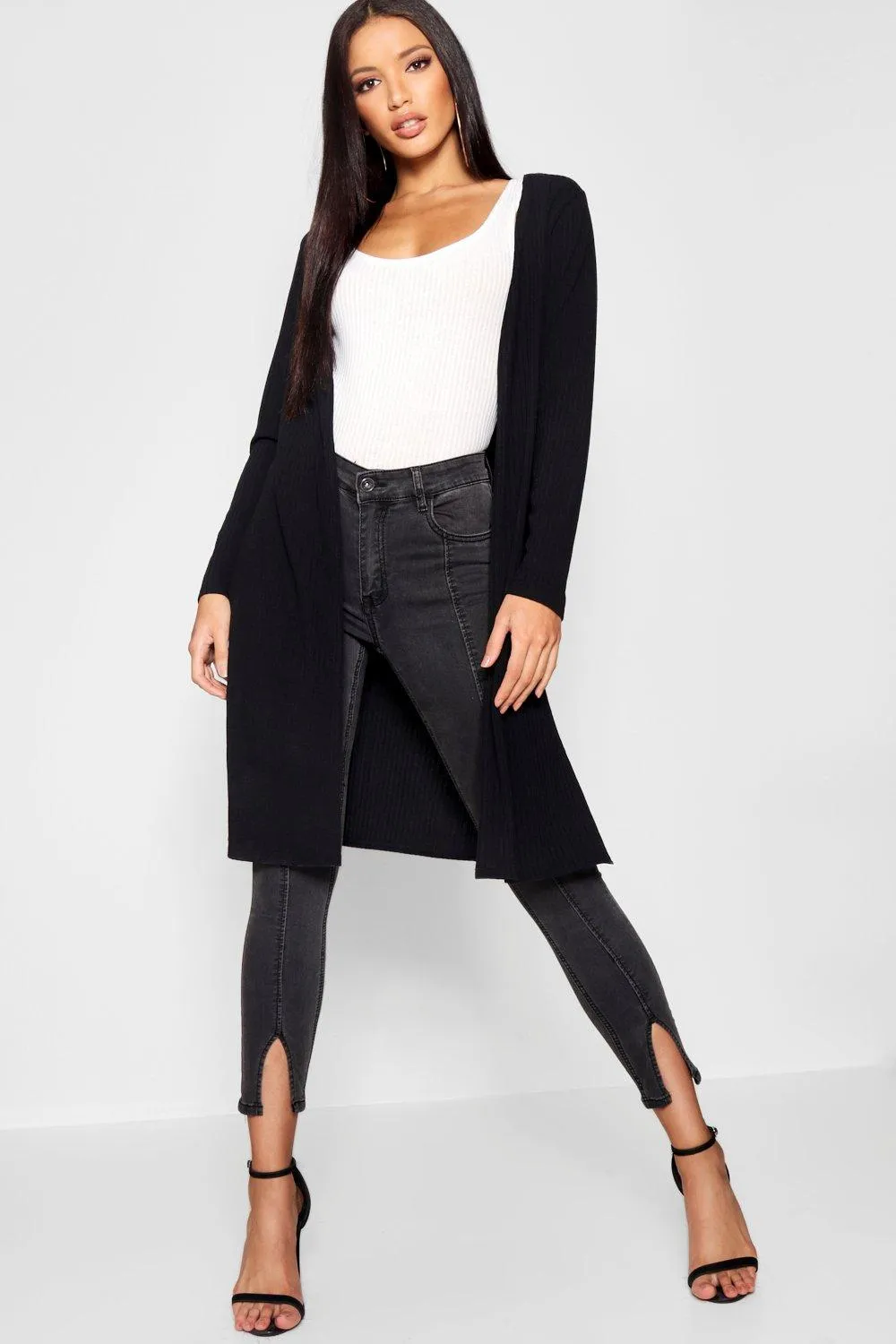 Rib Knit Midi Length Cardigan