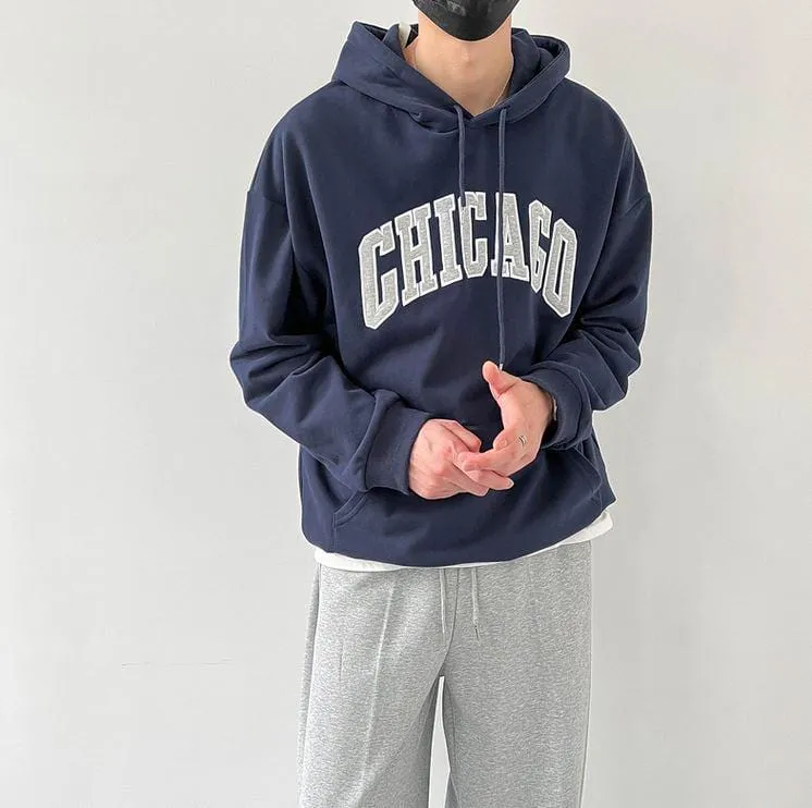 RT No. 5421 DARK BLUE CHICAGO LETTERED HOODIE