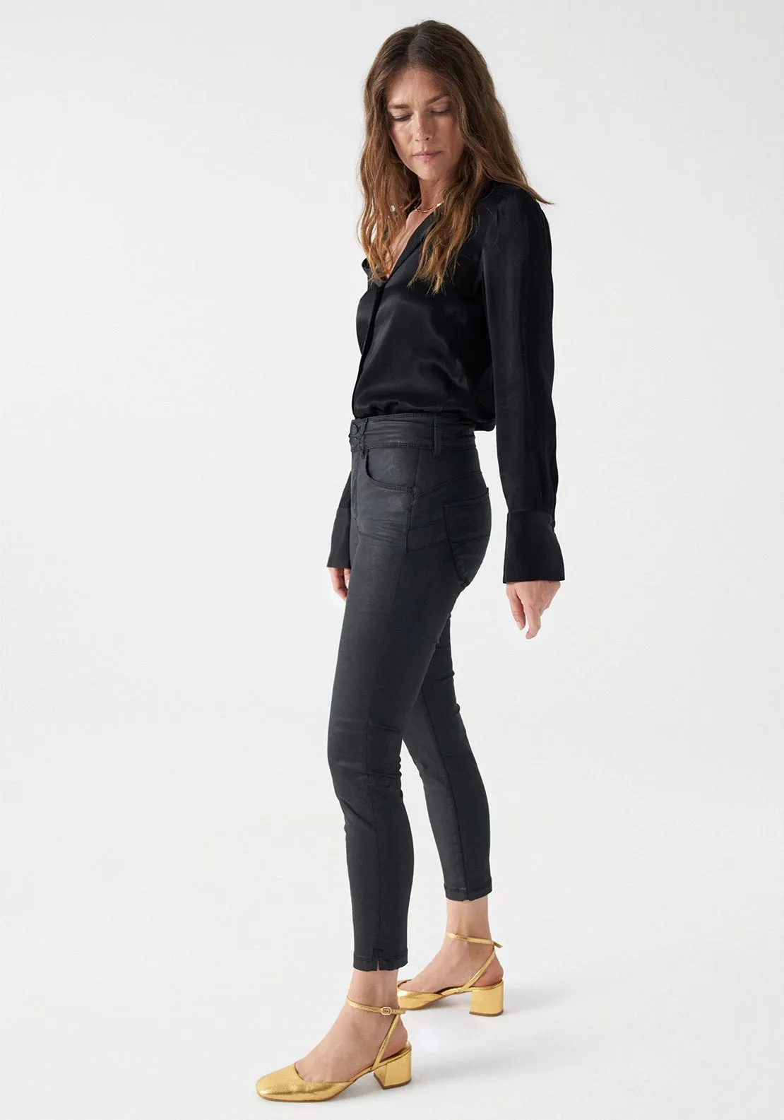 Salsa Secret Push In Cropped Coated Skinny Jeans, Black