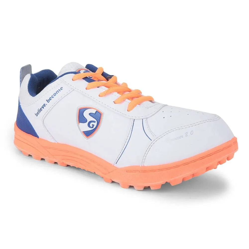 SG Unisex Bouncer 2.0 Cricket Shoe (White/Blue/Orange)