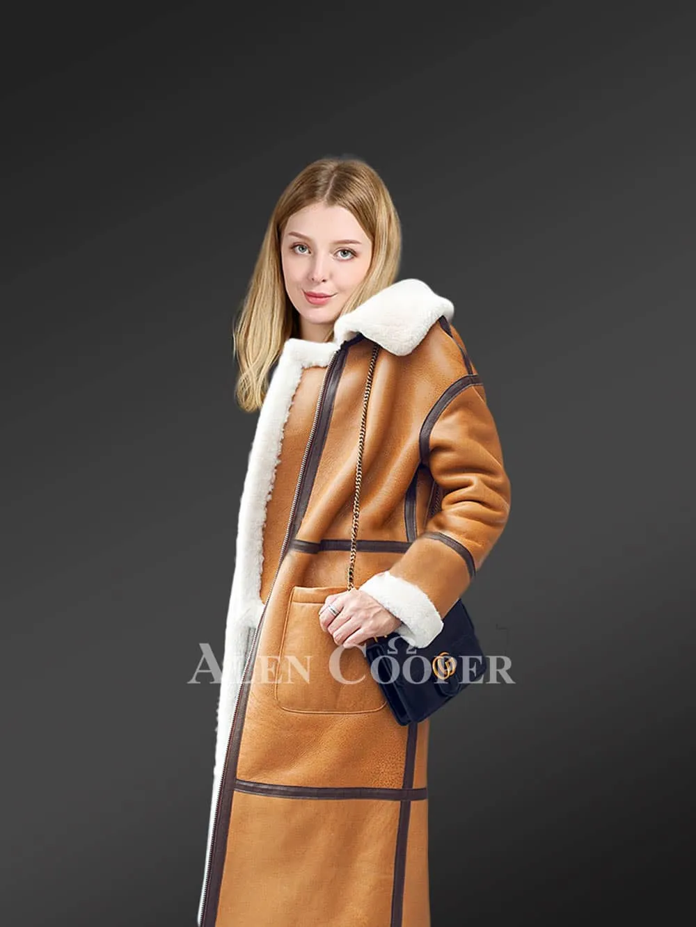 Shearling Trench Coat In Brown For Women