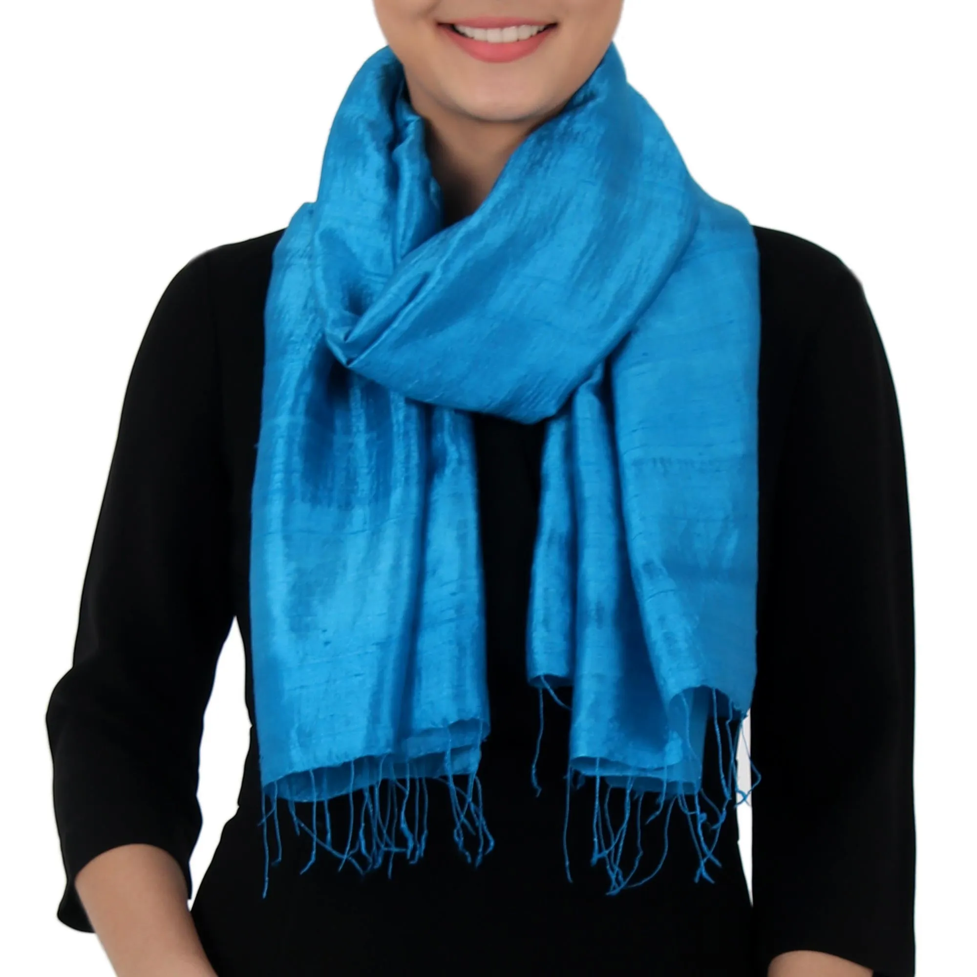 Shimmering Cyan Blue  Silk scarf