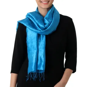 Shimmering Cyan Blue  Silk scarf