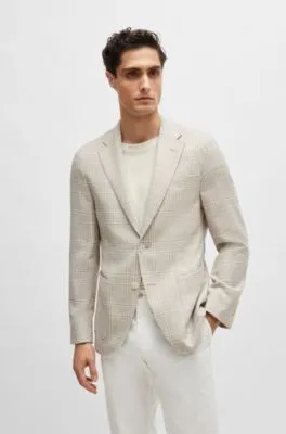 Slim-fit jacket in checked wool, linen and silk