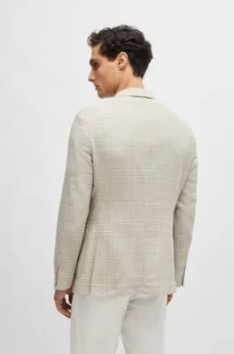 Slim-fit jacket in checked wool, linen and silk