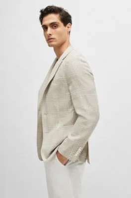 Slim-fit jacket in checked wool, linen and silk