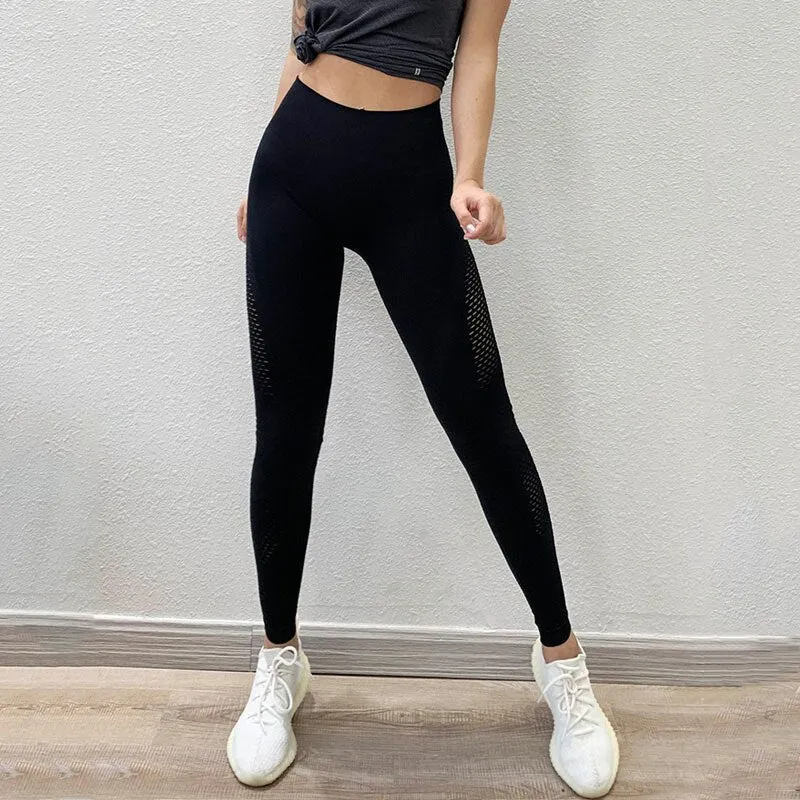 Solid Women Leggings Seamless High Waist Elastic Push Up Hollow Out Ankle Length Spandex Leggin Casual Feminino Leggings