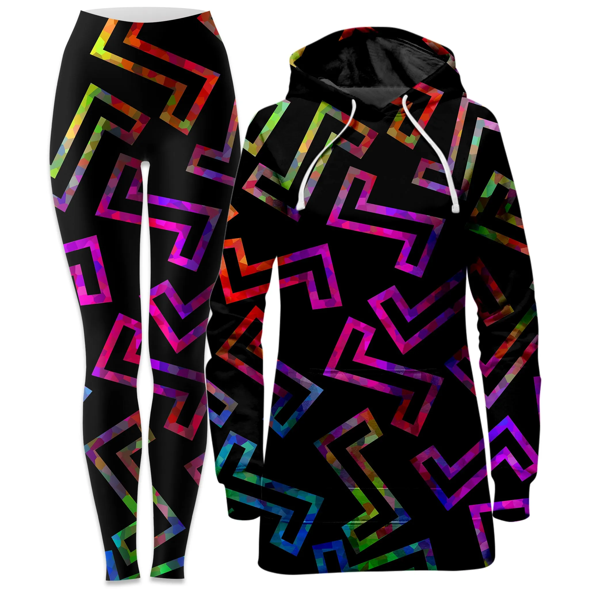 Sparkle Geometric Hoodie Dress and Leggings Combo