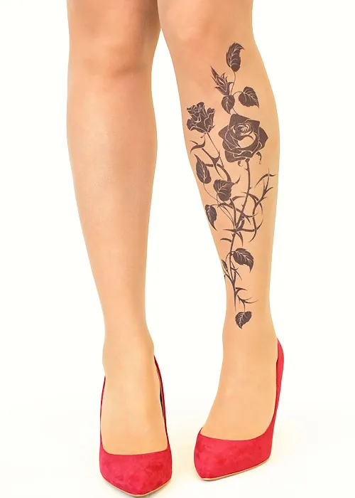 Stop And Stare Black Roses Tights ()