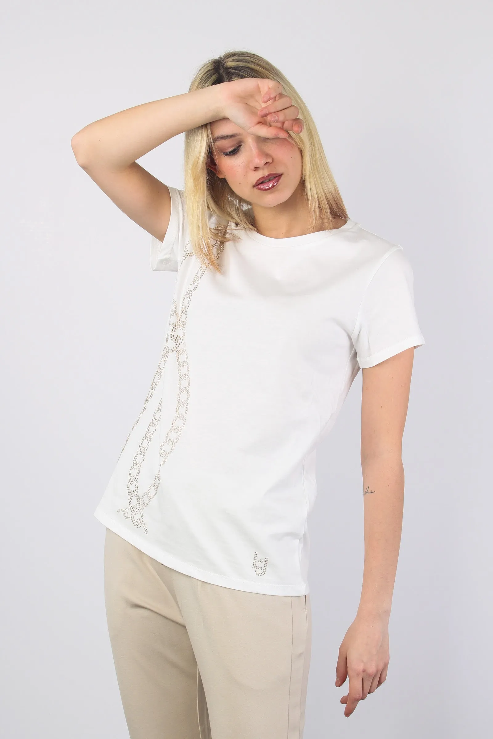 T-shirt Catena Strass Ivory/side