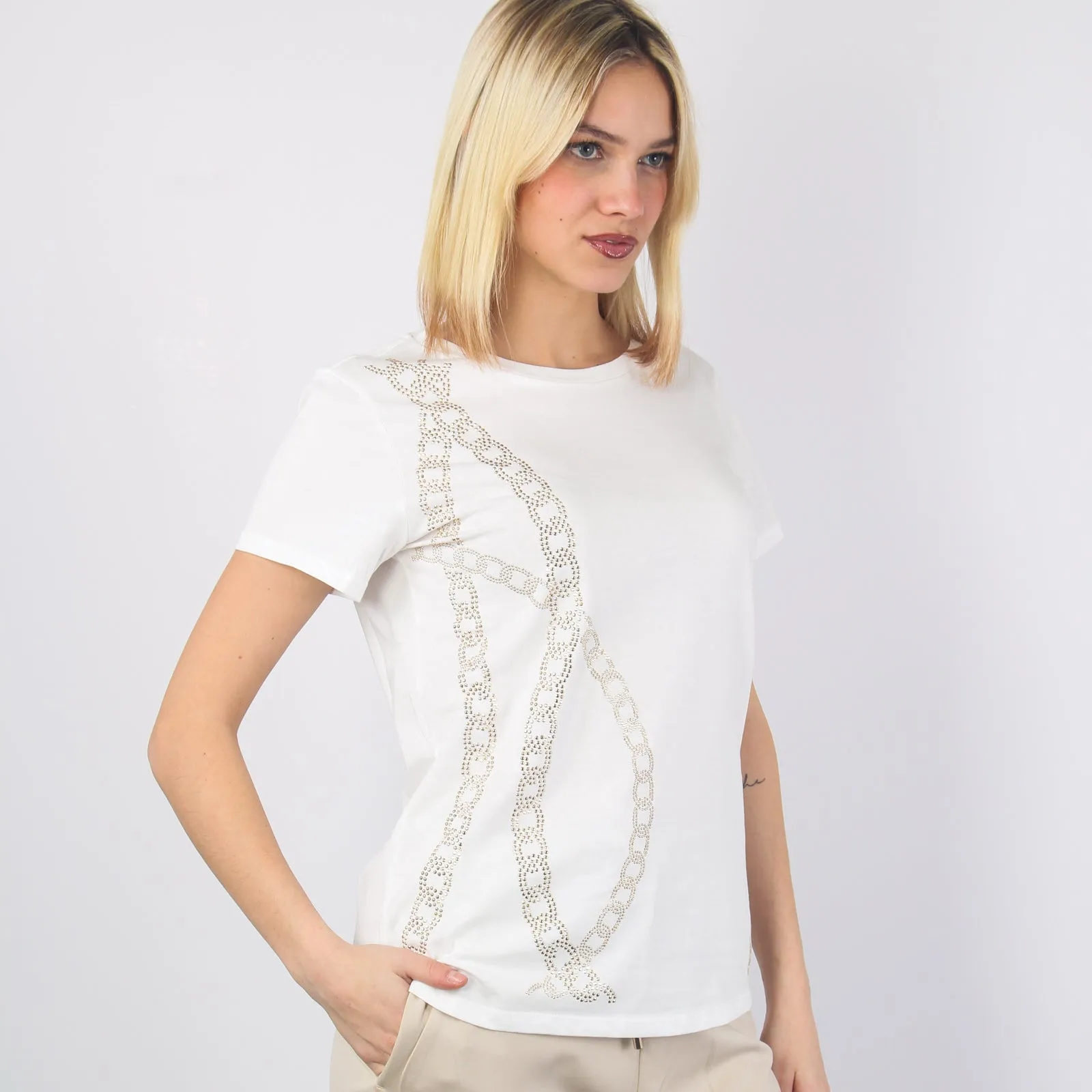 T-shirt Catena Strass Ivory/side