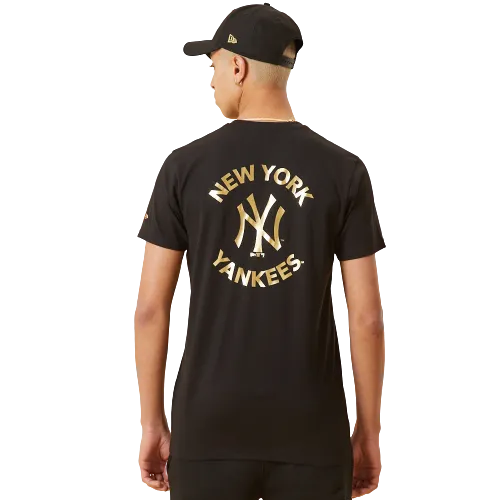 T-Shirt New York Yankees Logo Metallizzato Nera