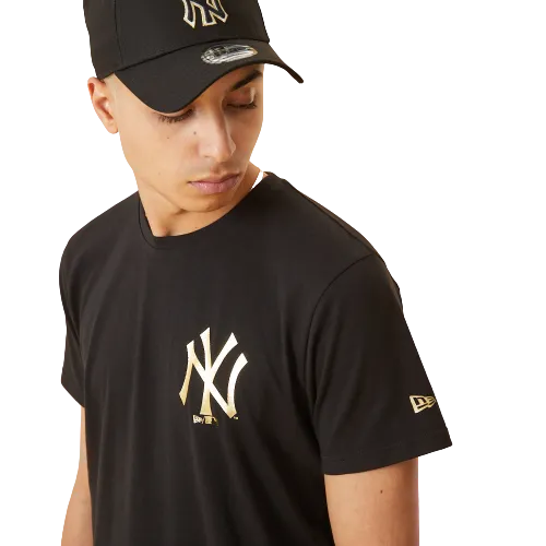 T-Shirt New York Yankees Logo Metallizzato Nera