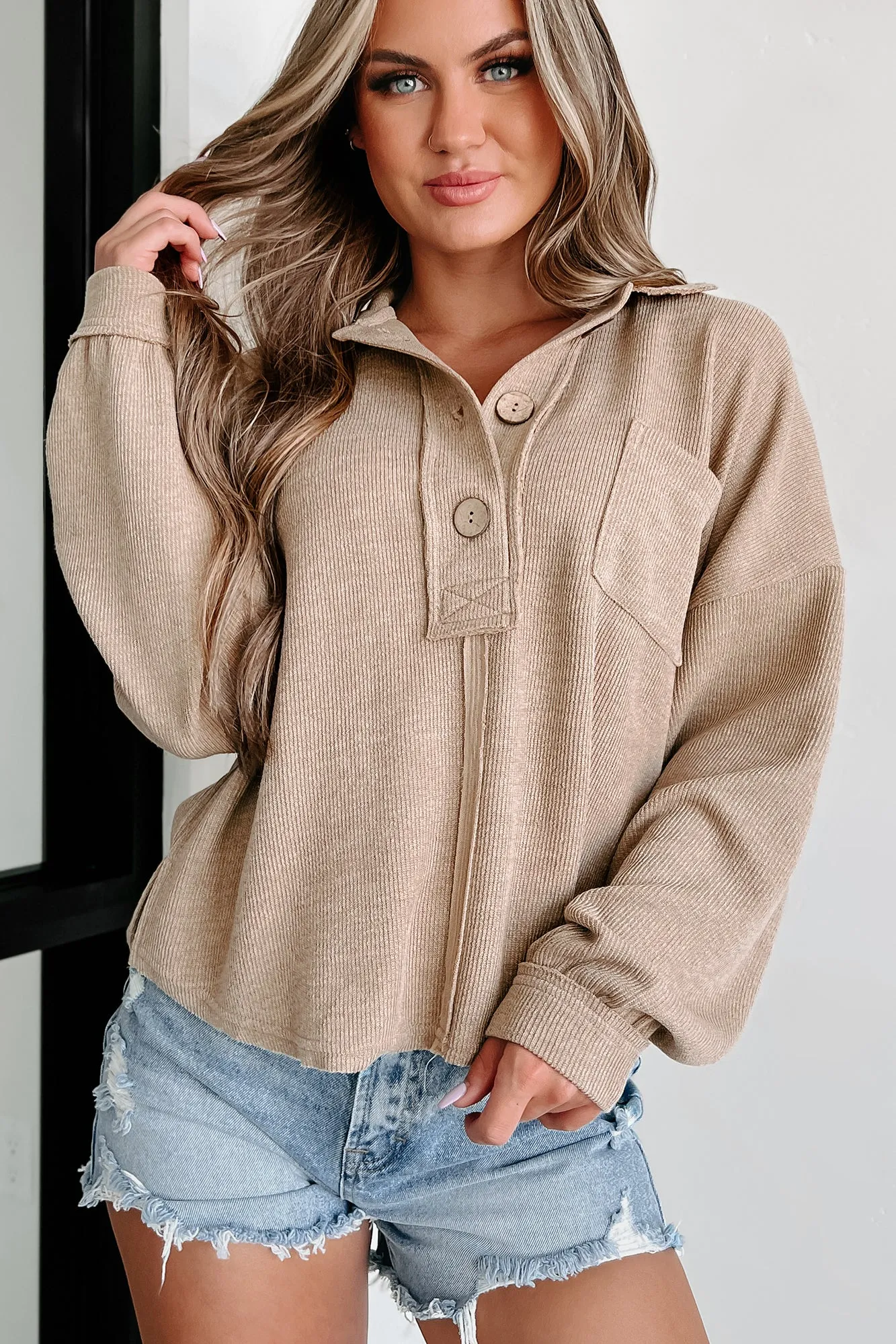 Taking My Turn Collared Henley Sweater (Mocha)