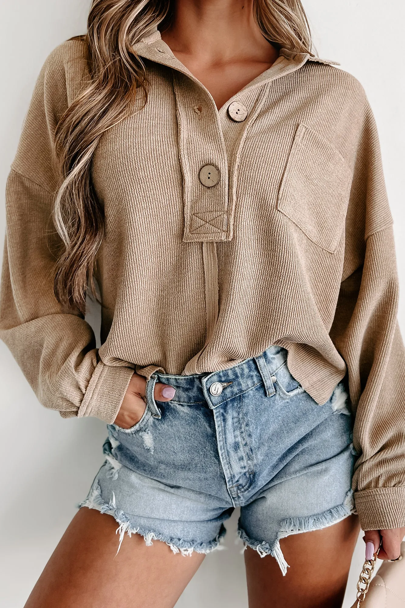 Taking My Turn Collared Henley Sweater (Mocha)