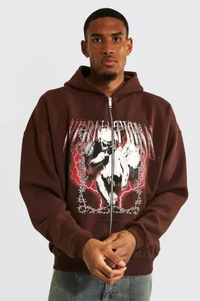 Tall Heartless Print Zip Through Hoodie