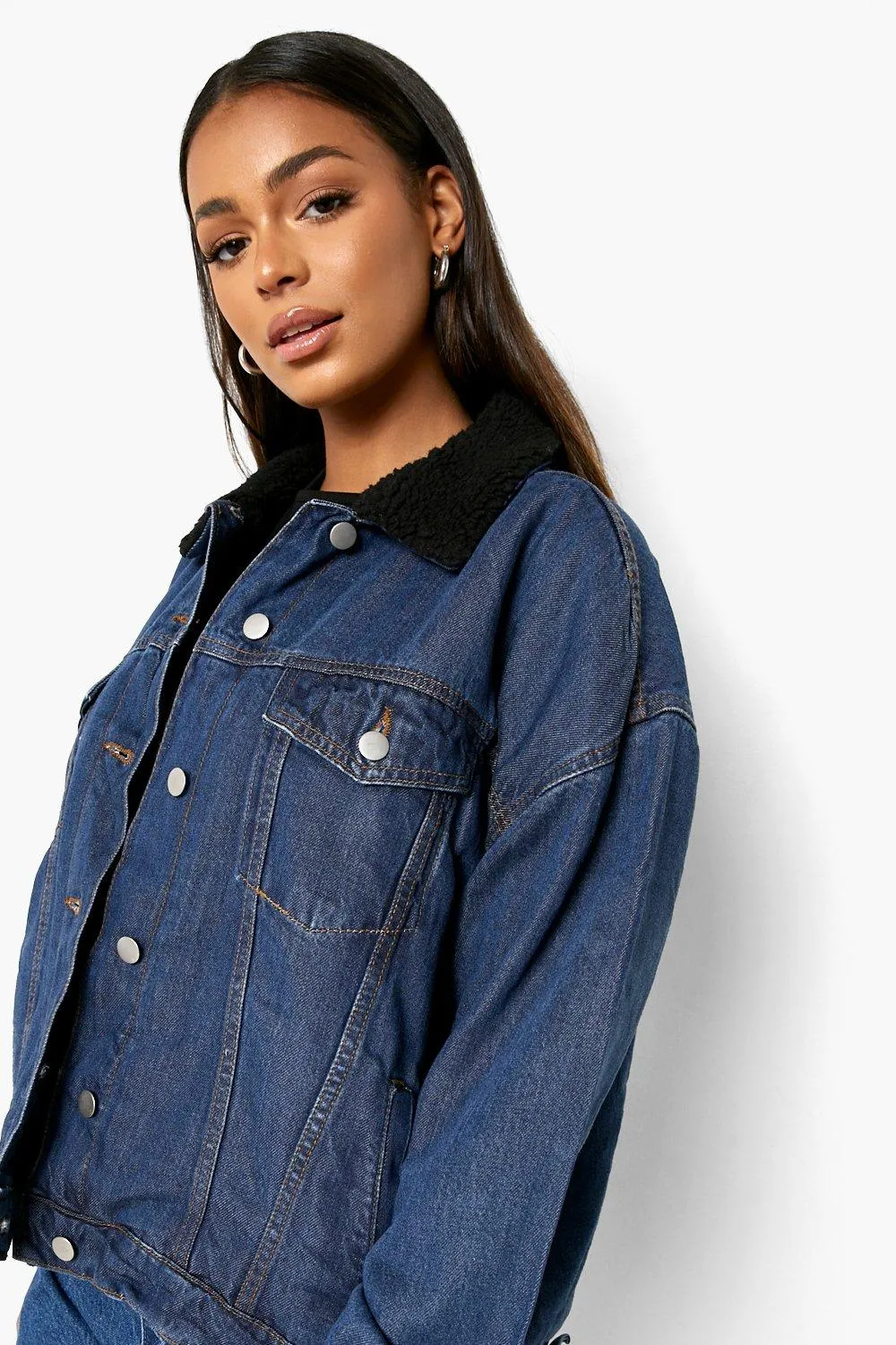 Teddy Lined Oversized Denim Jacket