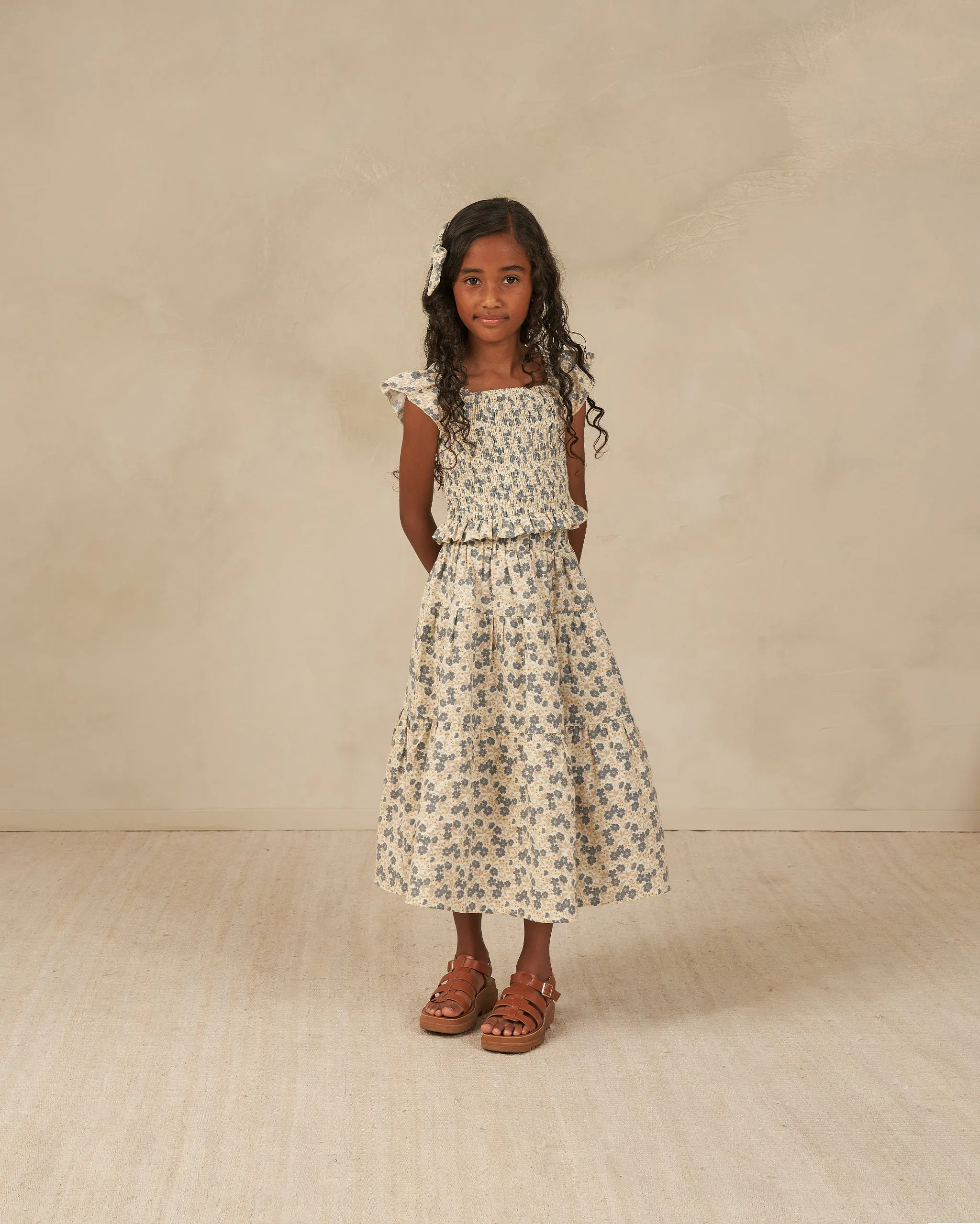 The Tiered Midi Skirt by Rylee + Cru - Blue Ditsy - KIDS