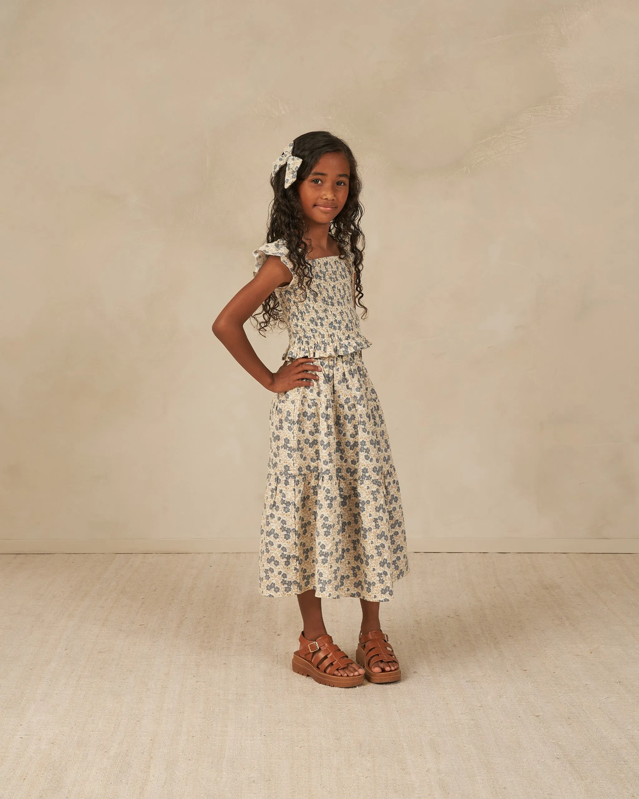 The Tiered Midi Skirt by Rylee + Cru - Blue Ditsy - KIDS