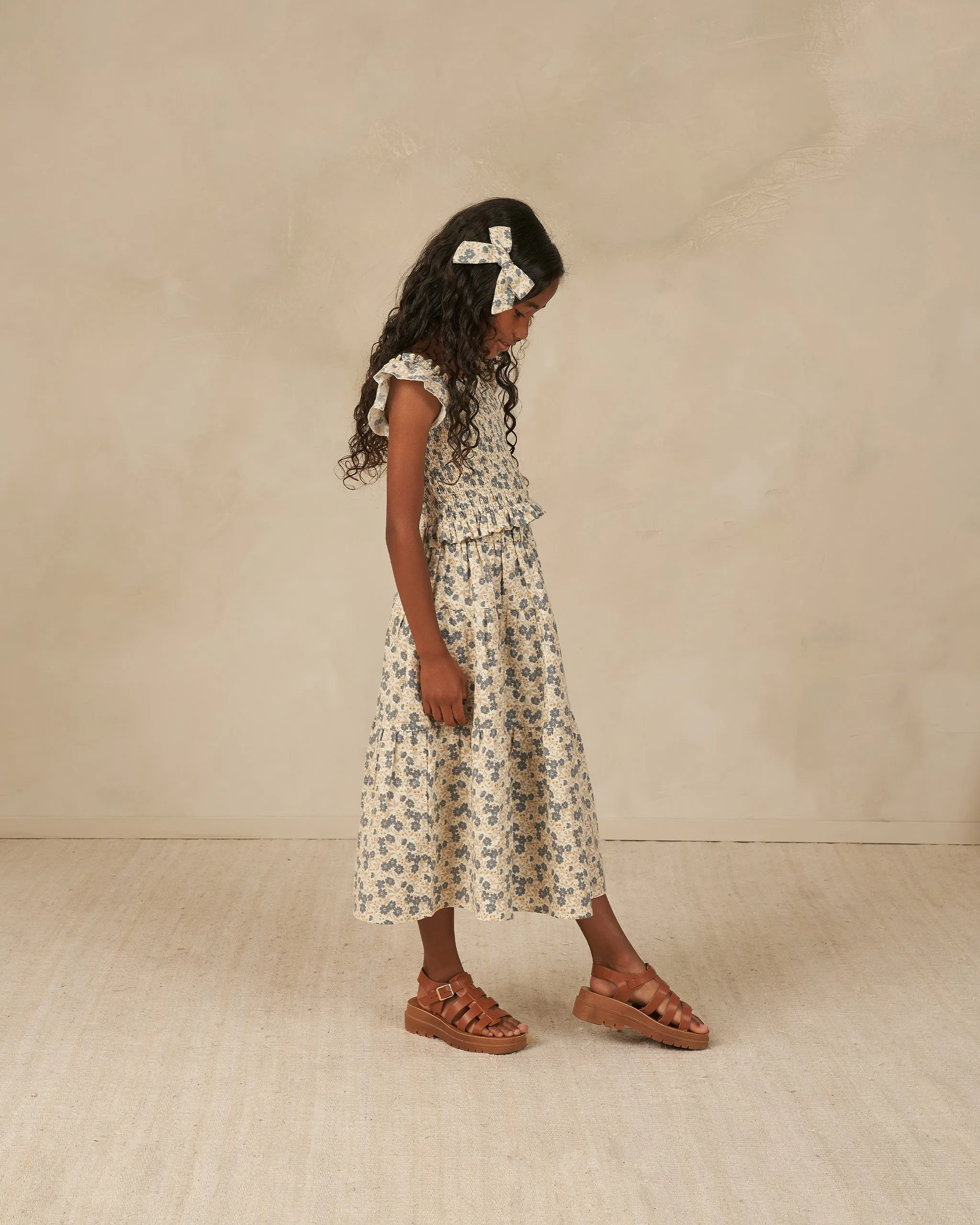 The Tiered Midi Skirt by Rylee + Cru - Blue Ditsy - KIDS