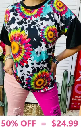 Tie Dye Flower and Cow print top