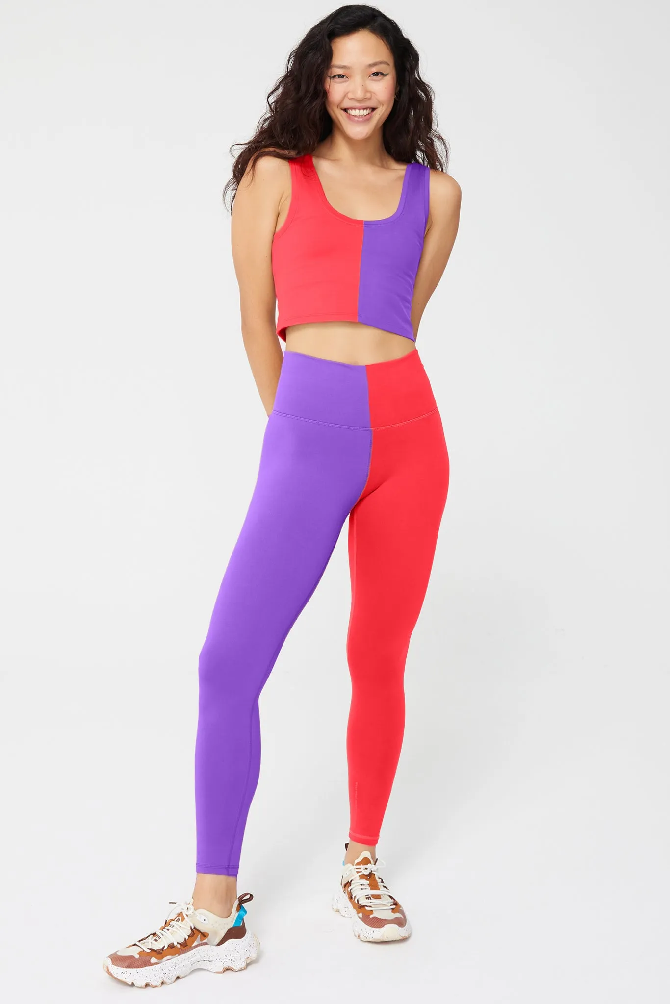 Two Tone TLC Leggings in Super Hot Red and Super Electric Purple