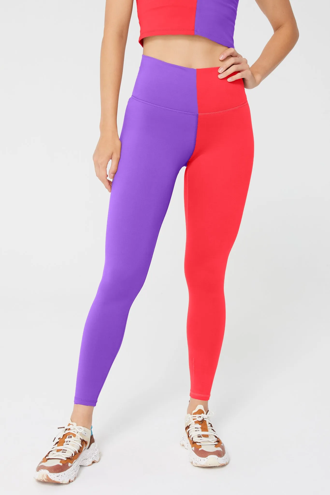 Two Tone TLC Leggings in Super Hot Red and Super Electric Purple