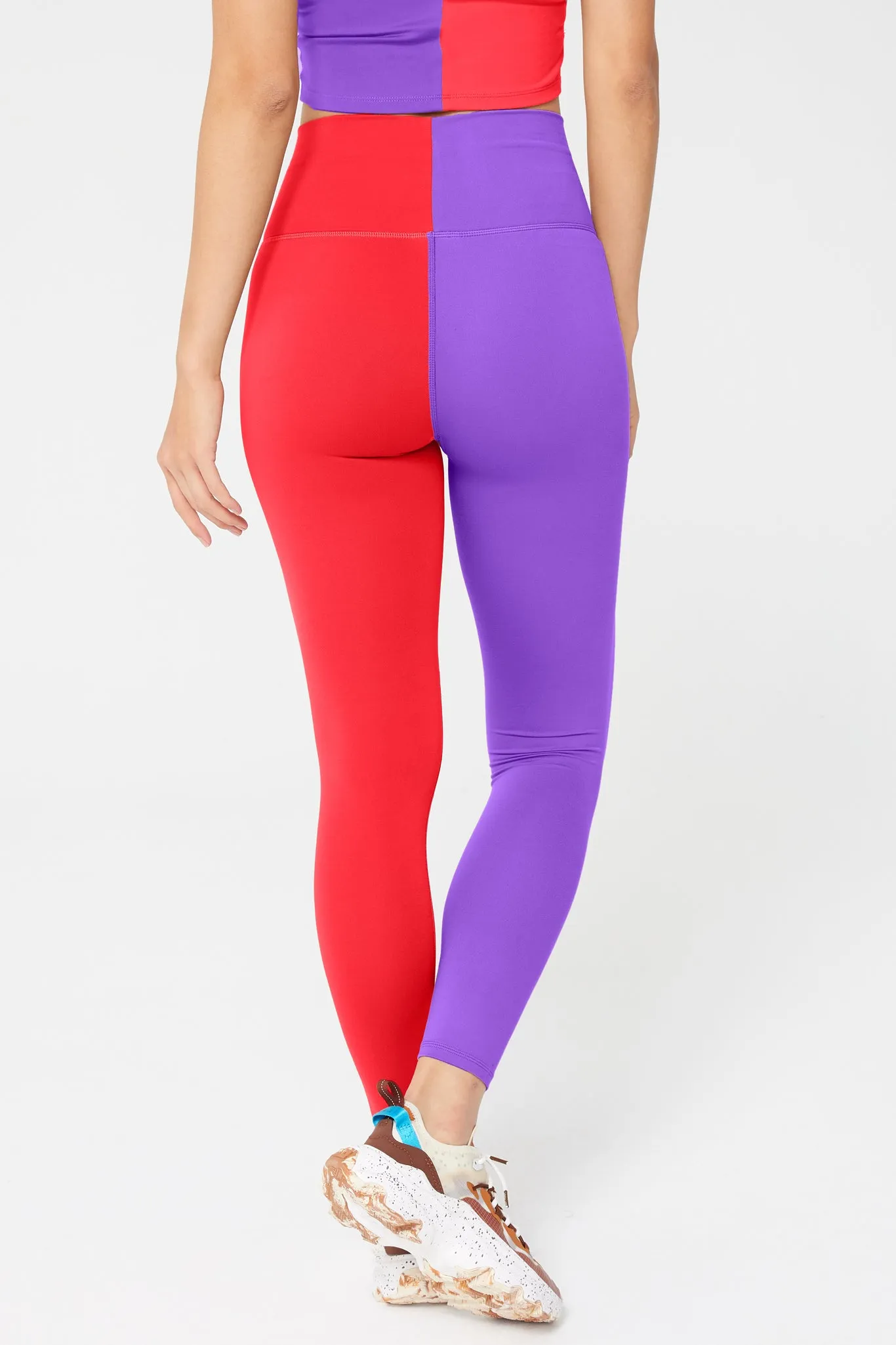 Two Tone TLC Leggings in Super Hot Red and Super Electric Purple