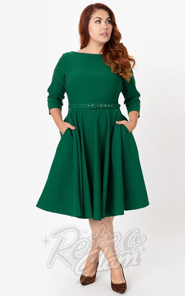 Unique Vintage 1950's Devon Swing Dress in Emerald Green - L & 2XL left