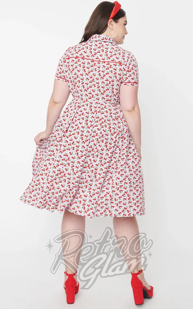 Unique Vintage Lavender Springfield Swing Dress in Cherry Print - 2XL left only