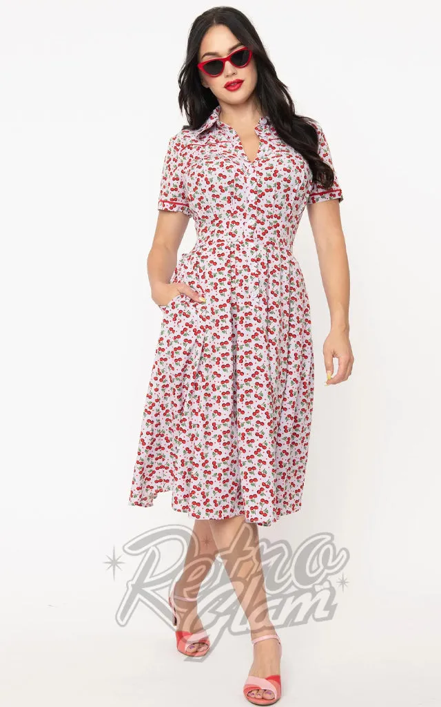 Unique Vintage Lavender Springfield Swing Dress in Cherry Print - 2XL left only