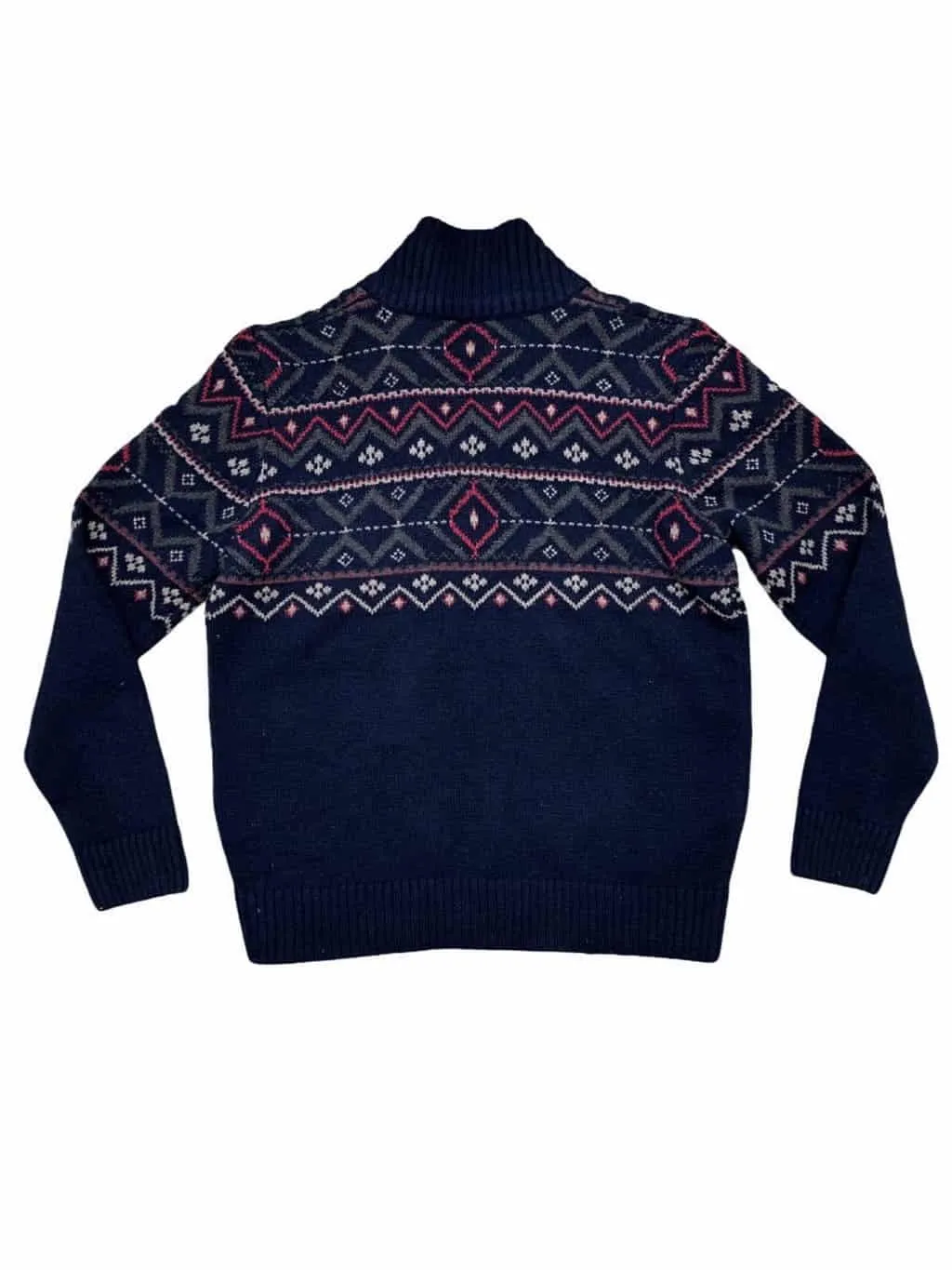 Vintage 100% lambswool  jumper  in navy blue, Fairisle v-neck – 2XL