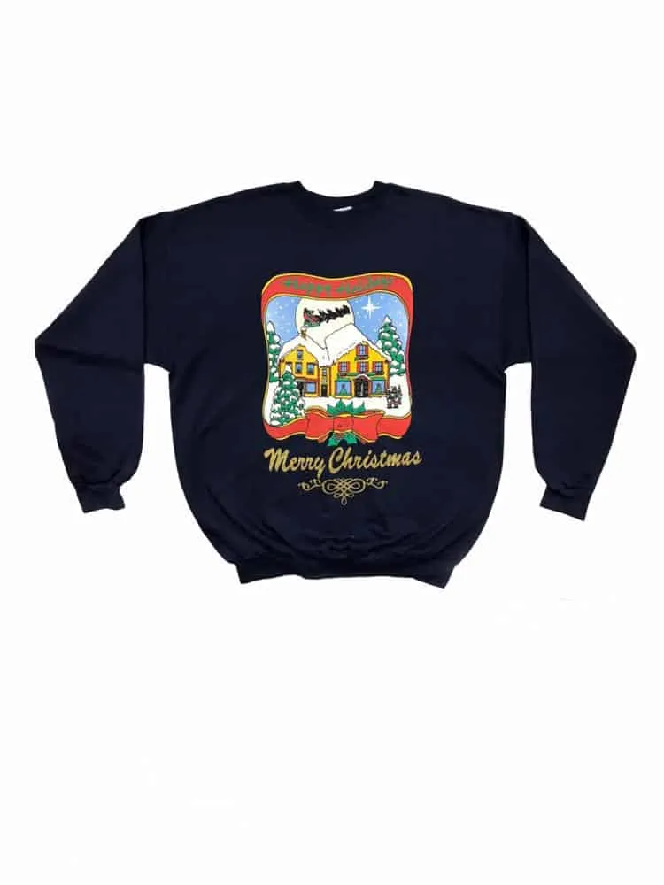 Vintage Christmas Novelty Sweatshirt Navy Blue – 2XL / 3XL