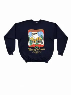 Vintage Christmas Novelty Sweatshirt Navy Blue – 2XL / 3XL