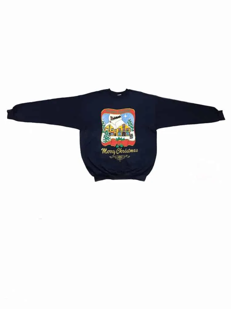 Vintage Christmas Novelty Sweatshirt Navy Blue – 2XL / 3XL