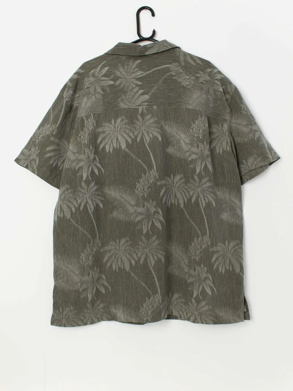 Vintage forest green Hawaiian shirt with grey palm tree print – XL / 2XL