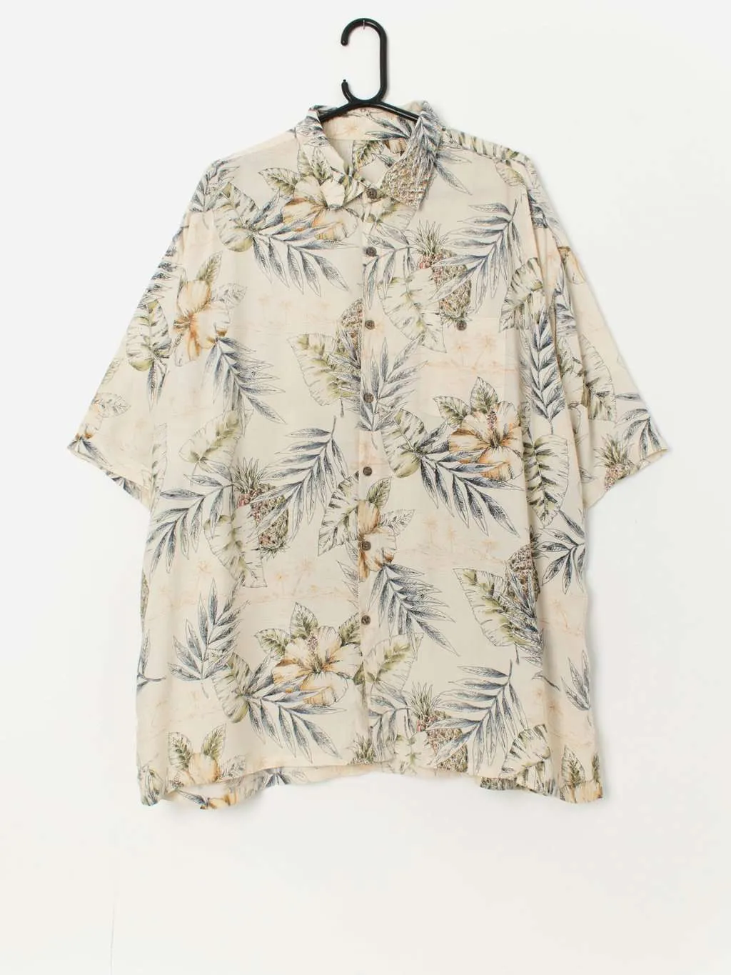 Vintage pastel Hawaiian shirt with pineapple and philodendron plant print – 2XL