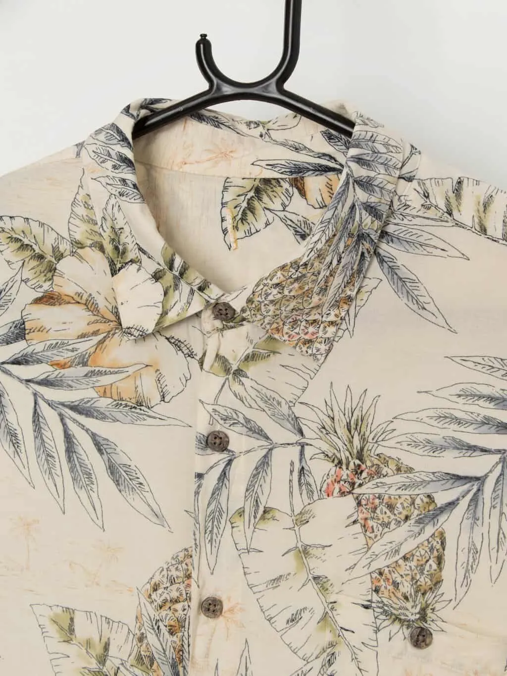 Vintage pastel Hawaiian shirt with pineapple and philodendron plant print – 2XL