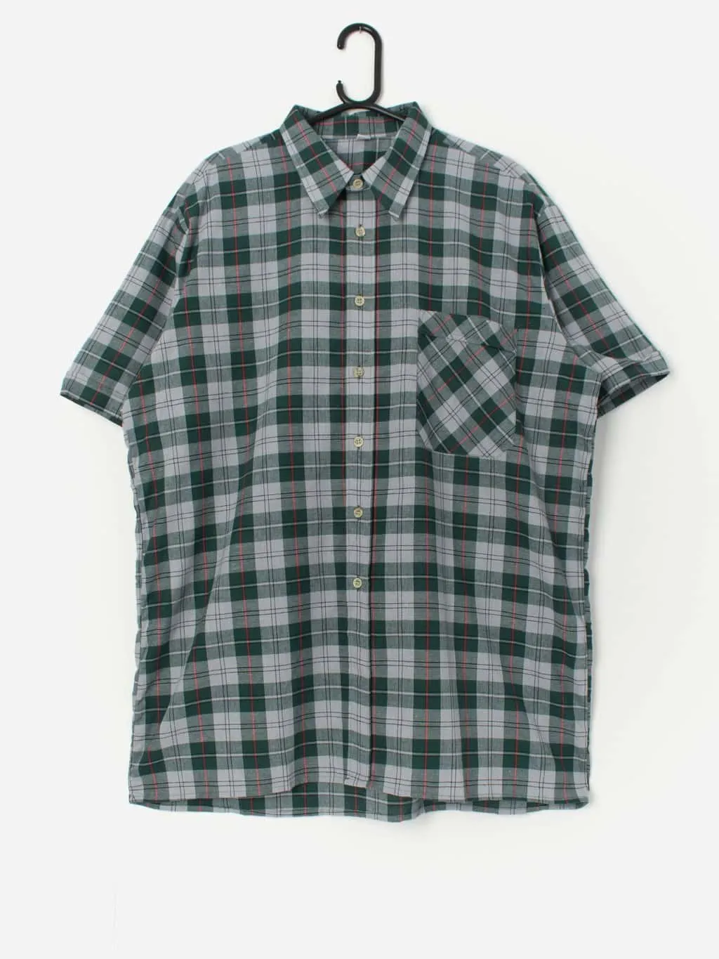 Vintage plaid shirt in forest green, grey and red – XL / 2XL