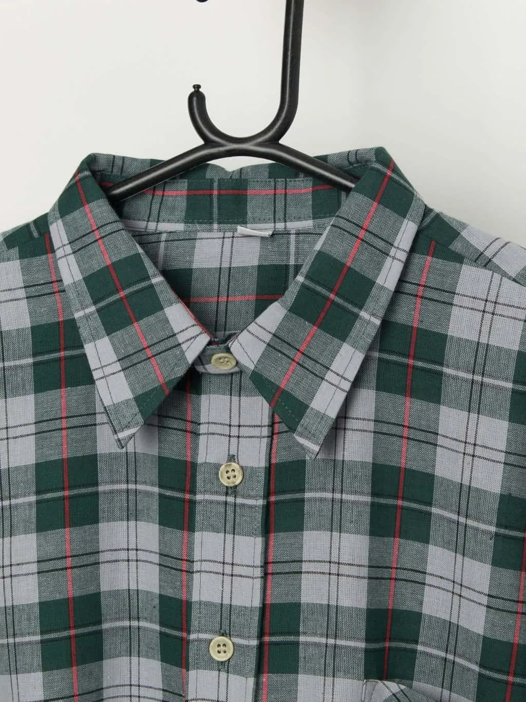 Vintage plaid shirt in forest green, grey and red – XL / 2XL