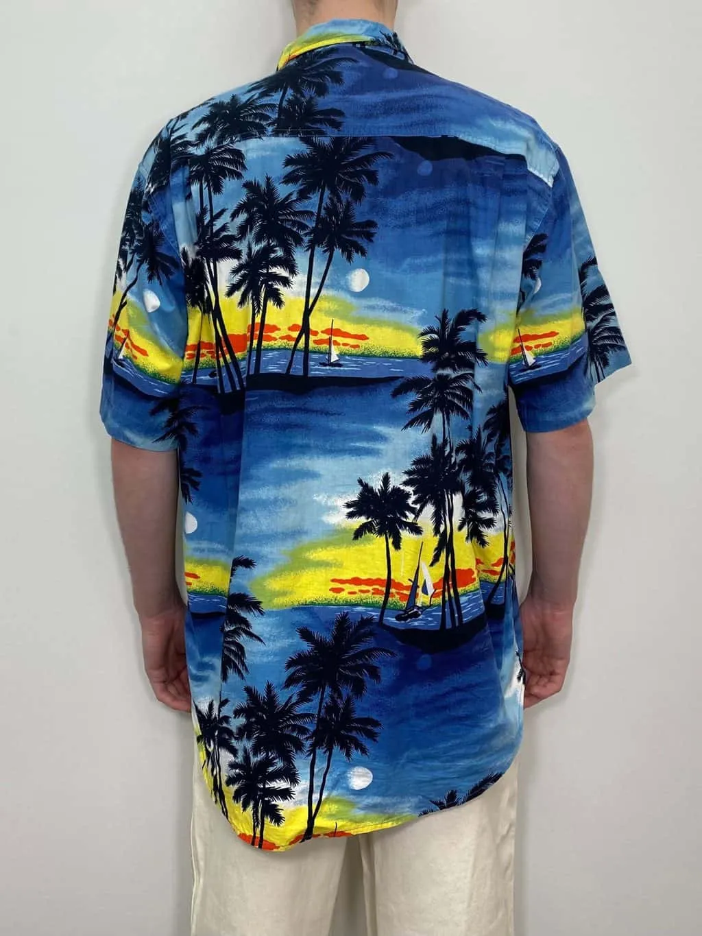 Vintage Tropical Hawaiian Shirt with Moonlit Palm Trees Blue Bright Pattern – 2XL / 3XL